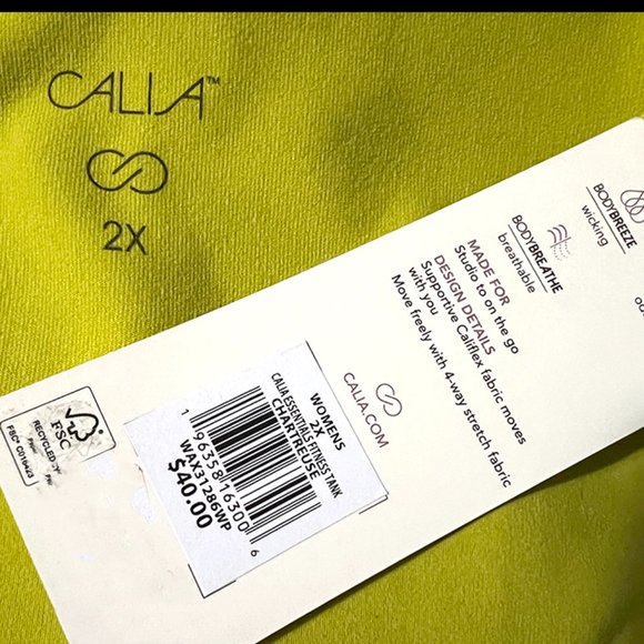CALIA Women's Essentials Fitness Tank - Chartreuse NWT - Picture 5 of 10